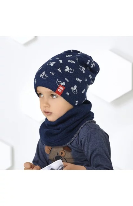 Set caciula si fular (reversibil) pentru baieti 1,5-4 ani - AJS 44-477 bleumarin - Img 1