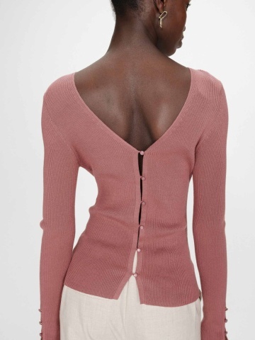 Top Volage caramiziu tip cardigan din tricot - Img 1