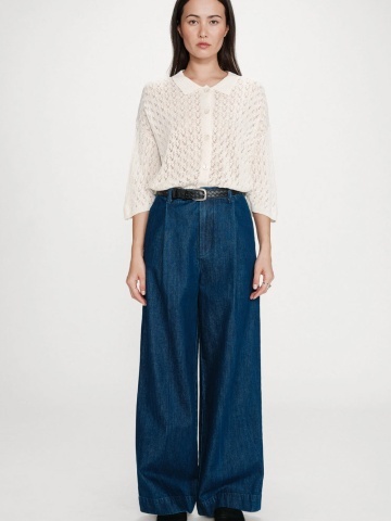 Blugi wide leg Vienne cu pliuri si talie medie-inalta