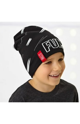 Caciula bumbac pentru baieti 1,5-7 ani (reversibil) - AJS 44-241 negru/grafit - Img 2