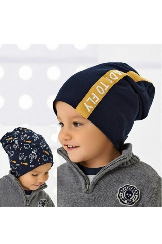 Caciula bumbac reversibila pentru baieti 1,5-7 ani, bleumarin - AJS 44-142