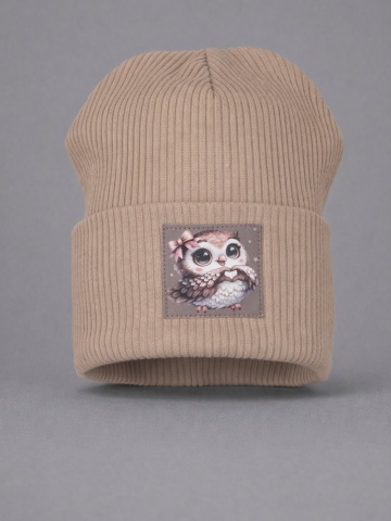 Caciula copii, bej din bumbac cu bufnita Sweet Owl - Img 2