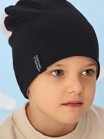 Caciula copii dubla tip beanie, model simplu din bumbac cu eticheta moderna - Img 2