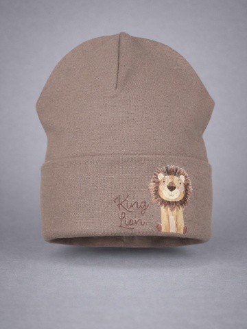 Caciula copii, model bej din bumbac cu ilustratie King Lion - AJS - Img 2