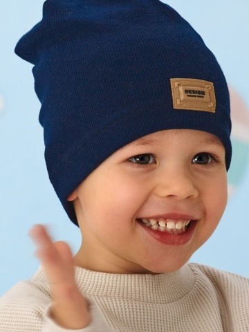 Caciula copii, model bumbac bleumarin simplu cu eticheta moderna - AJS