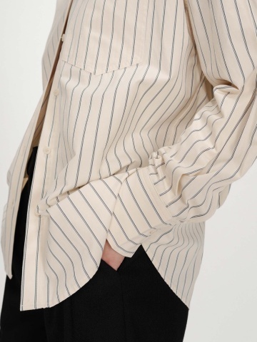 Camasa Valerie vanilie oversize cu dungi fine negre - Img 5