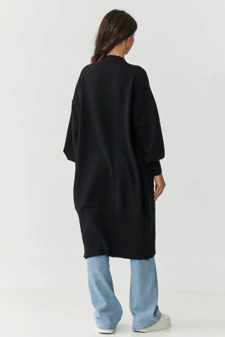 Cardigan dama clasic, lung cu buzunare, negru - Makadamia S167 - Img 3