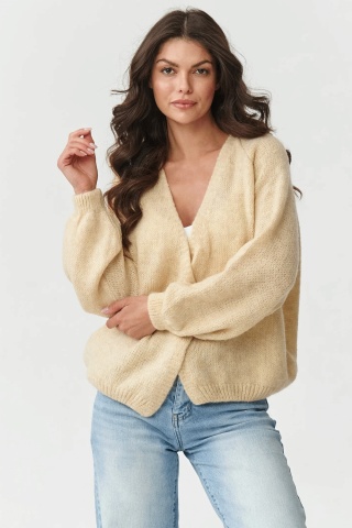Cardigan dama scurt cu maneci usor bufante, bej - Makadamia S170