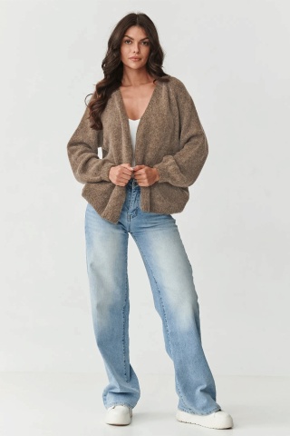 Cardigan dama scurt cu maneci usor bufante, tabaco - S170 - Img 2