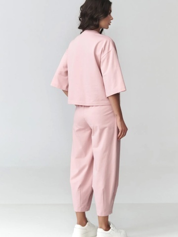 Compleu de trening roz pudra cu pantaloni bufanti si bluza lejera - M916 - Img 3