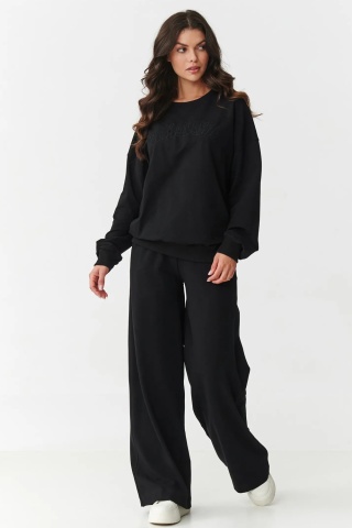 Compleu trening dama cu pantaloni largi, negru - M890
