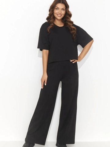 Compleu trening negru din bumbac cu pantaloni conici si bluzs lejera - NU475