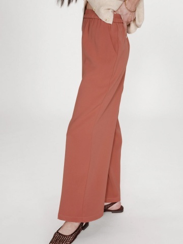 Pantaloni Noblesse terracotta wide-leg cu talie medie-inalta - Img 4