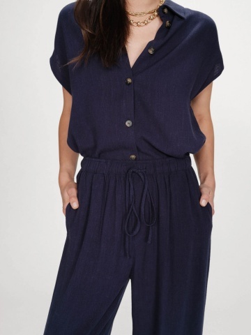 Pantaloni Raven navy blue lejeri cu talie inalta - Img 3