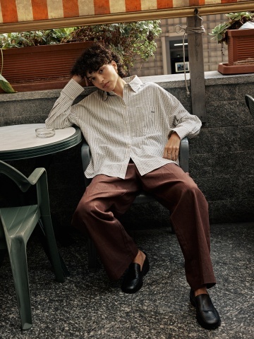 Pantaloni Vanelis din in chocolate cu talie inalta - Img 10