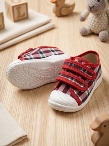Pantofi pentru baieti cu model in carouri si inchidere velcro - Zetpol