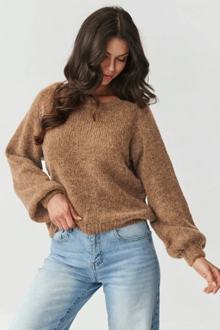 Pulover clasic dama cu adaos de mohair si lana, ocru - S168