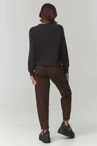 Pulover dama – mix de lana si alpaca, guler rotund, culoare chocolate - C21 - Img 3