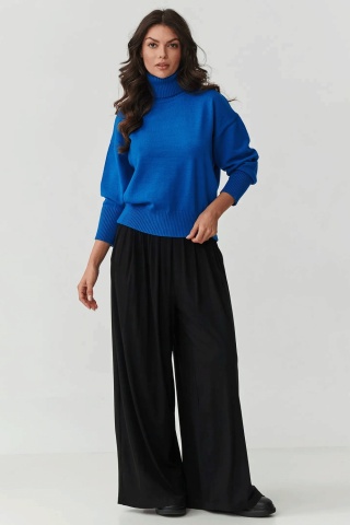 Pulover de dama din vascoza cu guler inalt, albastru jeans - Makadamia S165 - Img 2