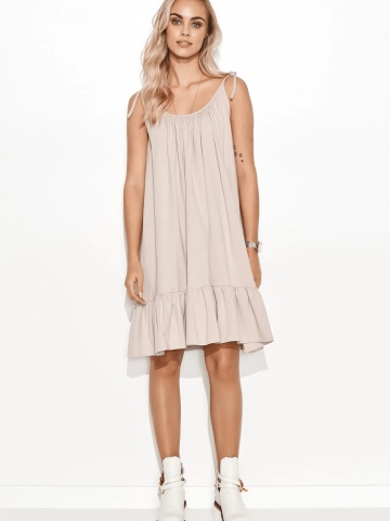 Rochie bej de vara cu volane si bretele reglabile - M726