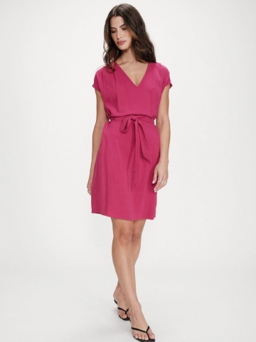 Rochie de vara Marilou roz inchis scurta cu decolteu in V - Img 2