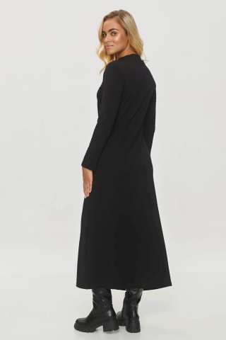Rochie lunga drapata cu guler la baza gatului, neagra - M847 - Img 2