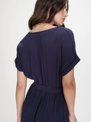 Rochie Pollen lunga navy blue cu maneca scurta si cordon in talie - Img 4