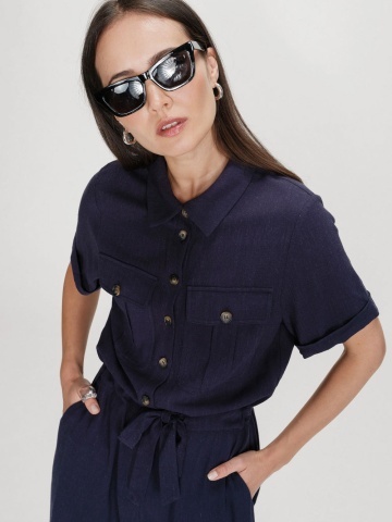 Salopeta Vanelle navy blue lunga cu maneca scurta - Img 3