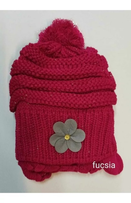 Set caciula si fular pentru fete 1,5-5 ani - AJS 24-228 fucsia, mov pruna, alb, mov, roz - Img 3