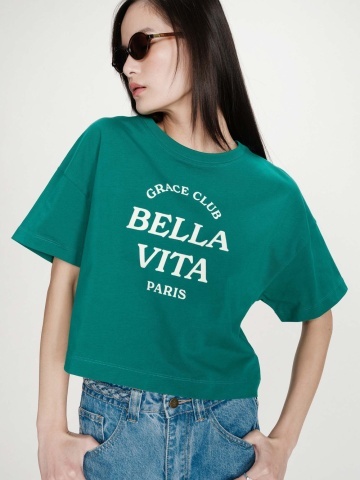 Top Voss oversize din bumbac verde turcoaz