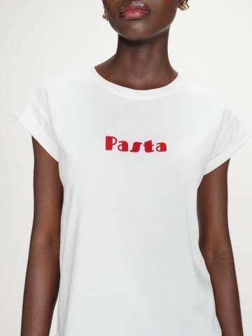 Tricou alb Vico din bumbac cu mesaj Pasta