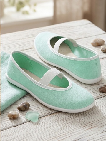 Balerini textili verde-menta cu bareta elastica - IGA 1772 - Img 2