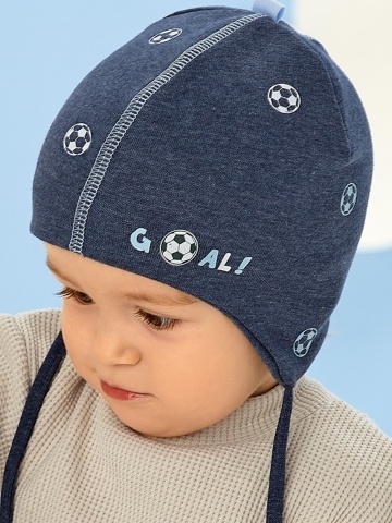 Caciula bumbac bleumarin pentru baieti cu imprimeu fotbal GOAL - AJS