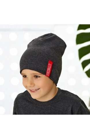 Caciula bumbac pentru baieti 1,5-7 ani (reversibil) - AJS 44-241 negru/grafit - Img 3