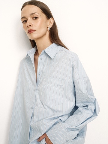 Camasa Valerie bleu oversize cu dungi - Img 8