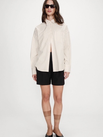 Camasa Valerie vanilie oversize cu dungi fine negre - Img 2