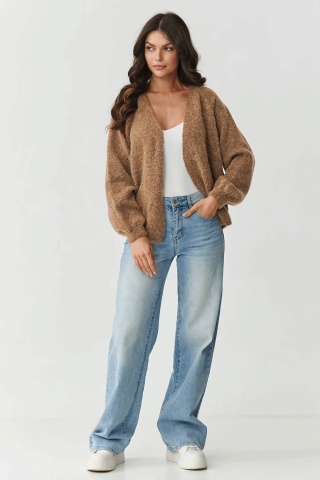 Cardigan dama scurt cu maneci usor bufante, ocru - S170 - Img 2