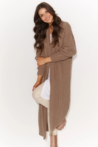 Cardigan lung dama tricotat, cappuccino - NU_S91 - Img 3