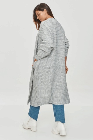 Cardigan lung de dama cu buzunare mari, gri deschis - Makadamia S153 - Img 4