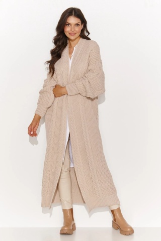 Cardigan lung tricotat, nude - NU_S91