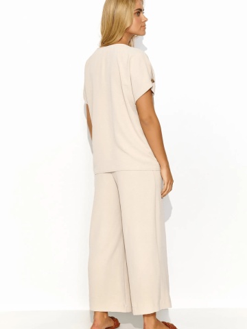 Compleu bej lejer de vara cu pantaloni largi - M831 - Img 3