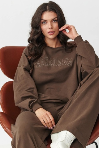 Compleu trening dama cu pantaloni largi, maro - M890 - Img 5
