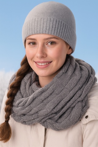 Fular tricotat pentru fete peste 12 ani - AJS 26-370 gri, negru, fucsia, bleumarin, gri deschis