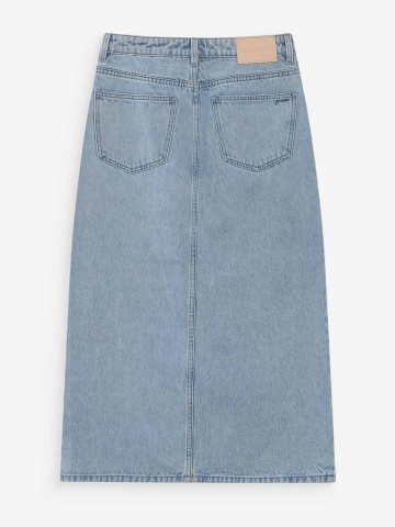 Fusta Varenne lunga din denim cu talie inalta si slit - Img 6