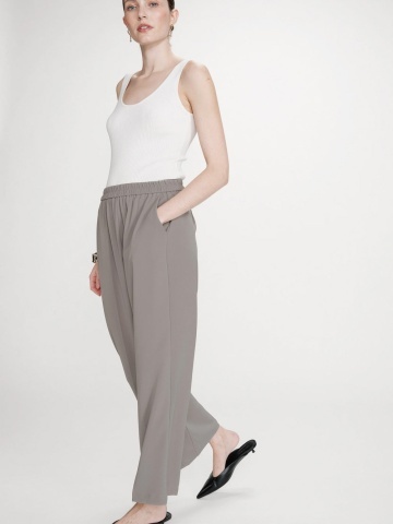 Pantaloni Noblesse kaki wide-leg cu talie medie-inalta - Img 2