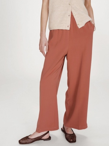 Pantaloni Noblesse terracotta wide-leg cu talie medie-inalta
