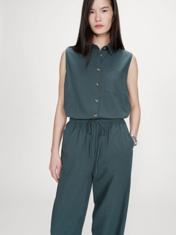 Pantaloni Rhode verde petrol drepti din bumbac cu talie ajustabila - Img 3
