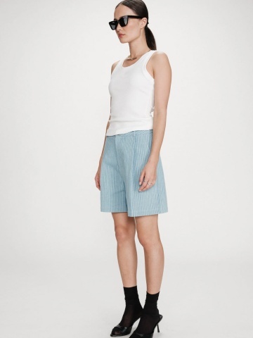 Pantaloni scurti Vars wide-leg din denim cu talie inalta - Img 4