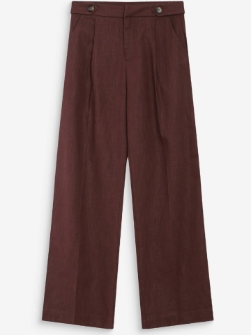 Pantaloni Vanelis din in chocolate cu talie inalta - Img 7