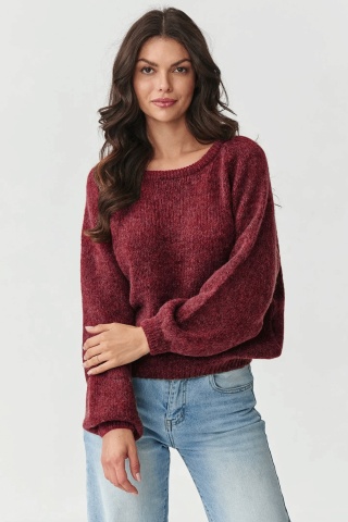 Pulover clasic dama cu adaos de mohair si lana, bordo - Makadamia S168